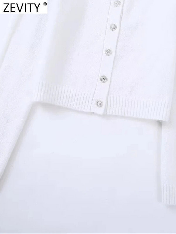 Zevity 2022 új női divatos O nyakú áttetsző toldású kardigán kötő pulóver női elegáns gyémánt gombos kabát felsők CT2755