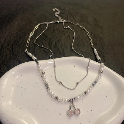 Y2K aksesuāri Modes persiku sirds ūdens pilienu kulonu kaklarota Rozā kristāla Egirl Sweet Cool atslēgas kaula ķēde Estētiskas rotaslietas