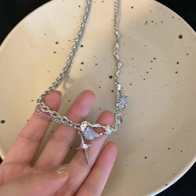 Y2K aksesuāri Modes persiku sirds ūdens pilienu kulonu kaklarota Rozā kristāla Egirl Sweet Cool atslēgas kaula ķēde Estētiskas rotaslietas