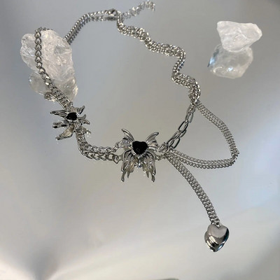 Y2K aksesuāri Modes persiku sirds ūdens pilienu kulonu kaklarota Rozā kristāla Egirl Sweet Cool atslēgas kaula ķēde Estētiskas rotaslietas