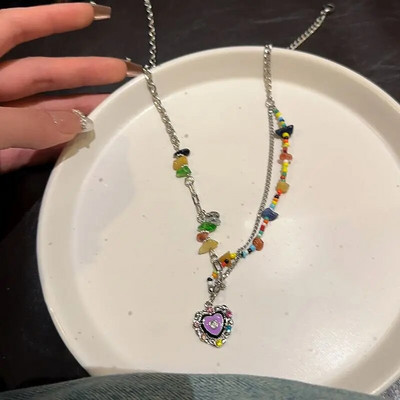 Y2K aksesuāri Modes persiku sirds ūdens pilienu kulonu kaklarota Rozā kristāla Egirl Sweet Cool atslēgas kaula ķēde Estētiskas rotaslietas