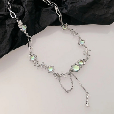 Y2K aksesuāri Modes persiku sirds ūdens pilienu kulonu kaklarota Rozā kristāla Egirl Sweet Cool atslēgas kaula ķēde Estētiskas rotaslietas