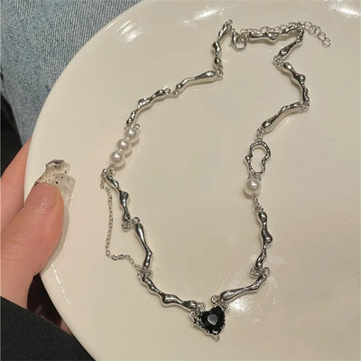 Y2K aksesuāri Modes persiku sirds ūdens pilienu kulonu kaklarota Rozā kristāla Egirl Sweet Cool atslēgas kaula ķēde Estētiskas rotaslietas