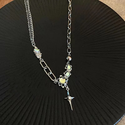 Y2K aksesuāri Modes persiku sirds ūdens pilienu kulonu kaklarota Rozā kristāla Egirl Sweet Cool atslēgas kaula ķēde Estētiskas rotaslietas