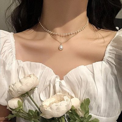 SUMENG 2023 New Fashion Kpop Pearl Choker κολιέ Χαριτωμένο μενταγιόν με αλυσίδα διπλής στρώσης για γυναίκες Δώρο για κορίτσια κοσμήματα