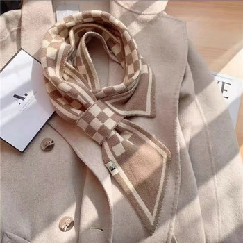 Топла зимна плетена вратовръзка на каре с леопардов шал за жени с шарка на зебра с шарка на шията Кльощав малък дамски шал 2022 г.