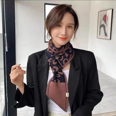 Silta ziemas trikotāžas kaklasaites kaklasaites leoparda šalle sievietēm suņu zoba zebras raksta kakla lakats, mazs, mazs sieviešu lakats 2022