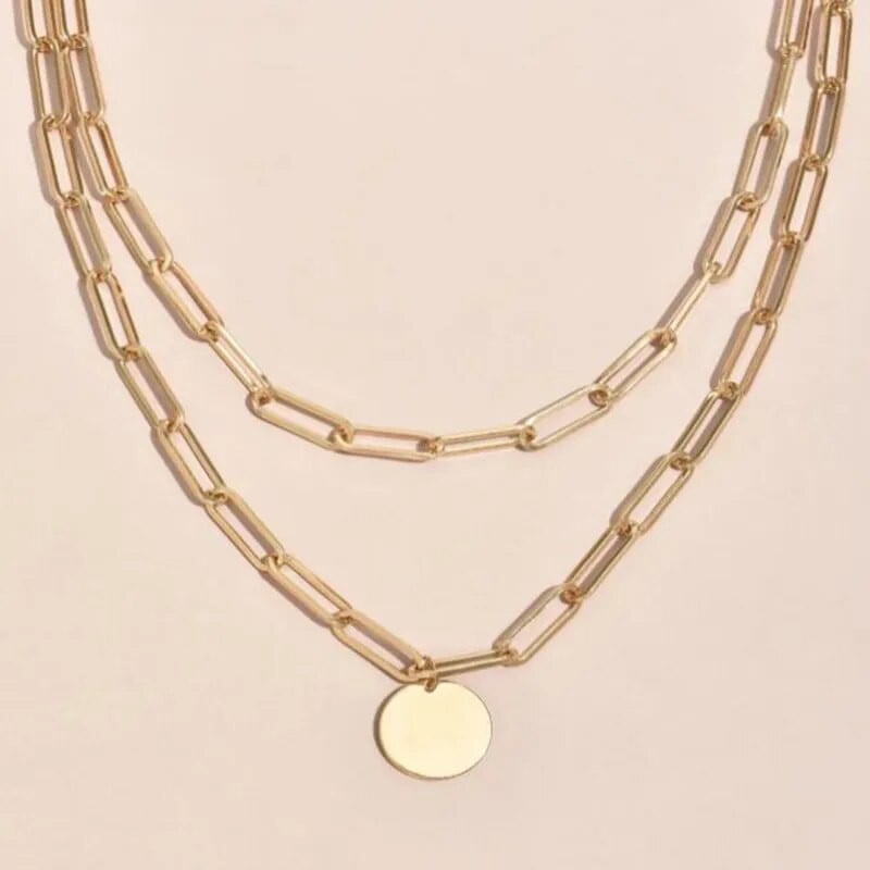 Vintage στρογγυλό γούρι με στρώσεις κολιέ Γυναικεία κοσμήματα με στρώσεις αξεσουάρ για κορίτσια Ρούχα αισθητικά Δώρα Μόδα μενταγιόν 2022