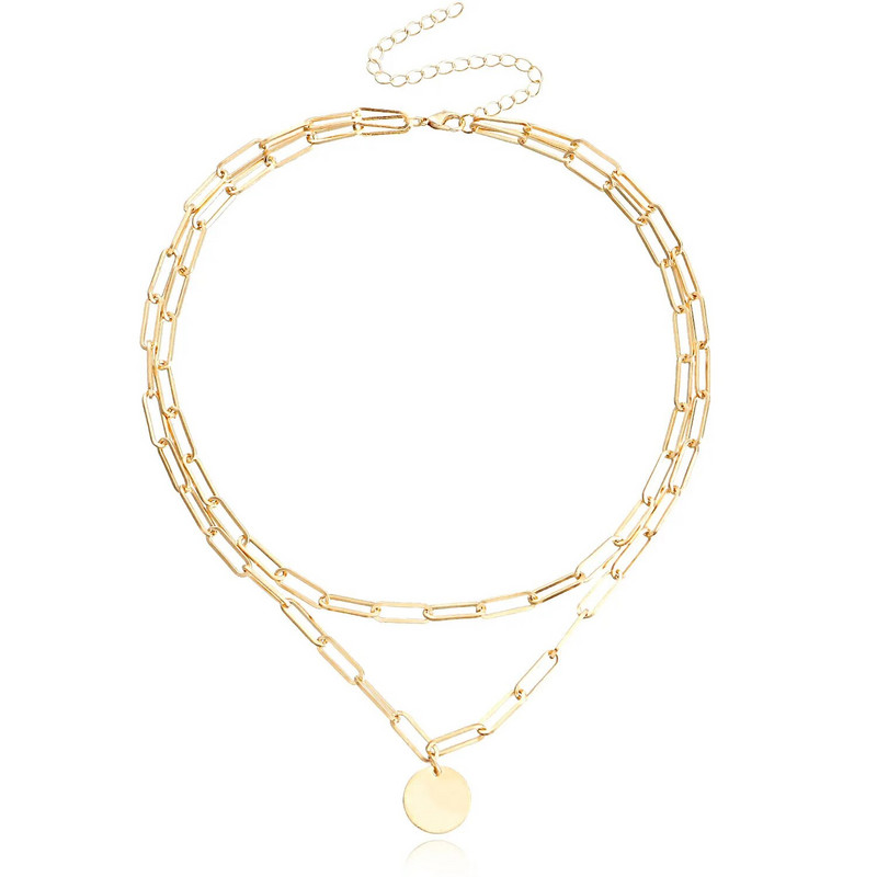 Vintage στρογγυλό γούρι με στρώσεις κολιέ Γυναικεία κοσμήματα με στρώσεις αξεσουάρ για κορίτσια Ρούχα αισθητικά Δώρα Μόδα μενταγιόν 2022