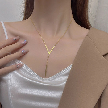 SUMENG Нова V-образна дълга секси ключица Златен цвят верига Колие Choker за жени 2023 г. Модни бижута Парти подаръци