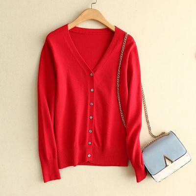 Proljetno-jesenski ženski kardigani s jednorednim kopčanjem, jednobojni pleteni pulover s V-izrezom, uski ženski bijeli kardigani, ležerna gornja odjeća