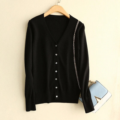 Proljetno-jesenski ženski kardigani s jednorednim kopčanjem, jednobojni pleteni pulover s V-izrezom, uski ženski bijeli kardigani, ležerna gornja odjeća