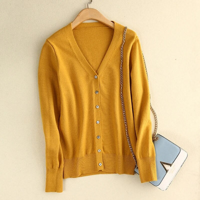 Proljetno-jesenski ženski kardigani s jednorednim kopčanjem, jednobojni pleteni pulover s V-izrezom, uski ženski bijeli kardigani, ležerna gornja odjeća