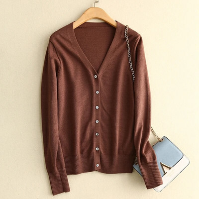 Proljetno-jesenski ženski kardigani s jednorednim kopčanjem, jednobojni pleteni pulover s V-izrezom, uski ženski bijeli kardigani, ležerna gornja odjeća