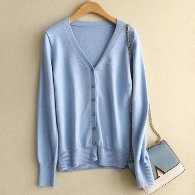 Proljetno-jesenski ženski kardigani s jednorednim kopčanjem, jednobojni pleteni pulover s V-izrezom, uski ženski bijeli kardigani, ležerna gornja odjeća