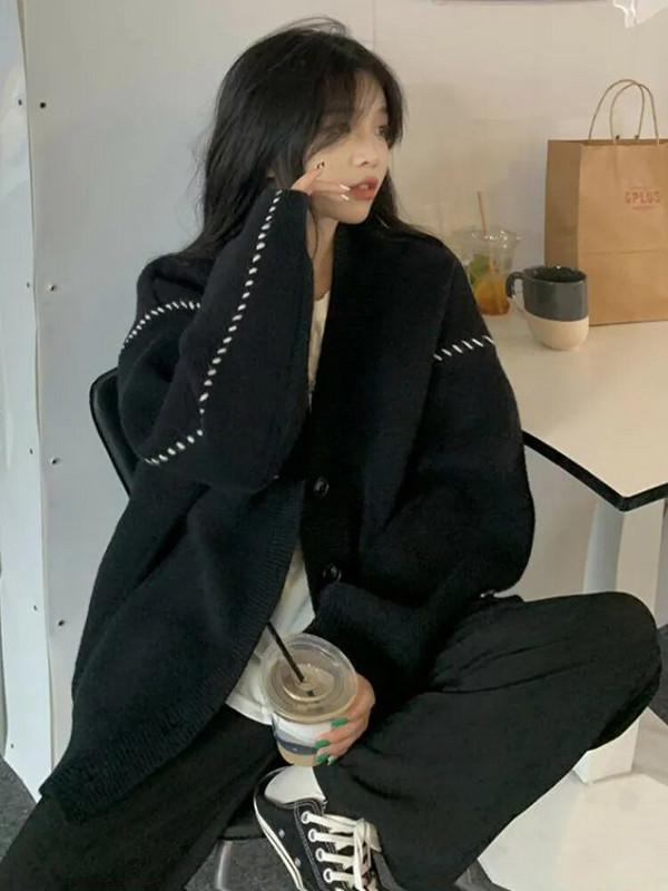 Džemper Kardigan Ženski preveliki široki kaputi Jesen Zima Slatka jakna Korejski modni kardigani u fakultetskom stilu Ženski suéteres