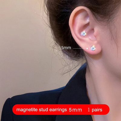 Modne, elegantne kristalne magnetske kopče za uho za žene, luksuzne velike okrugle naušnice s ljubavnim srcem od cirkona bez piercinga