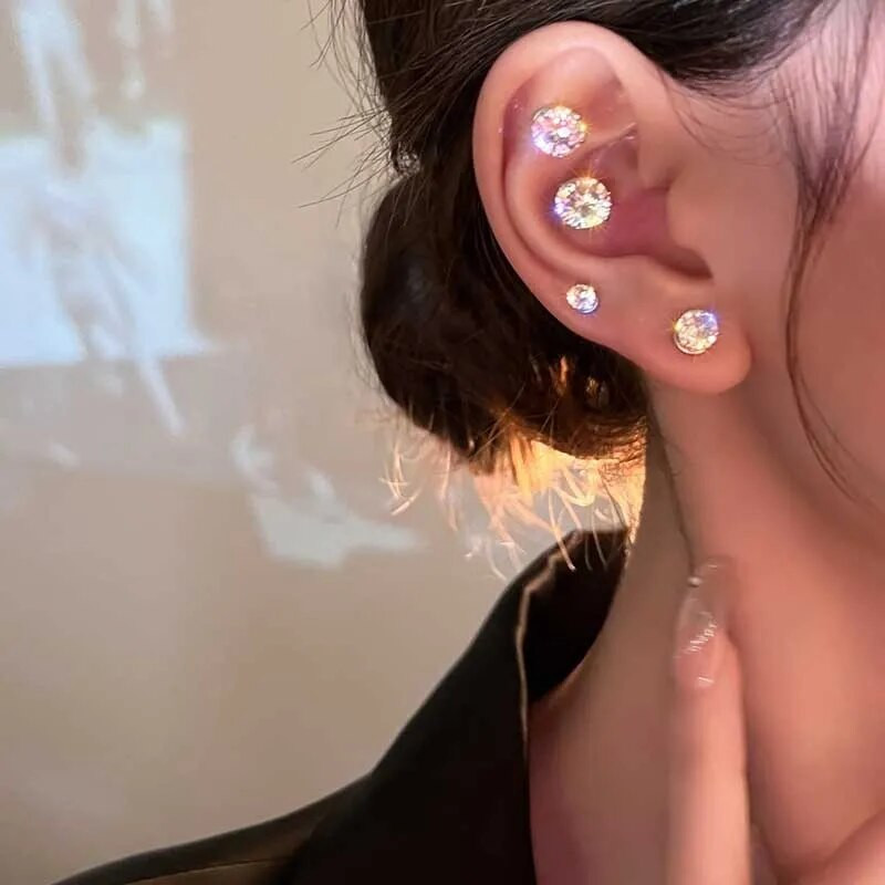 Modne, elegantne kristalne magnetske kopče za uho za žene, luksuzne velike okrugle naušnice s ljubavnim srcem od cirkona bez piercinga