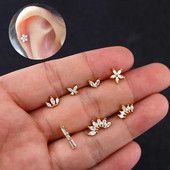 Male naušnice Korea Helix Piercing Stud naušnice sa kamenčićima Bakrena djetelina Set naušnica za žene Nakit-dodaci za djevojčice