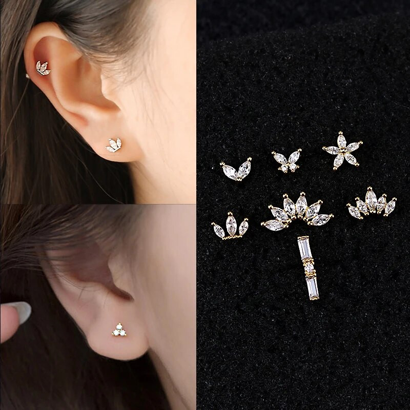 Male naušnice Korea Helix Piercing Stud naušnice sa kamenčićima Bakrena djetelina Set naušnica za žene Nakit-dodaci za djevojčice