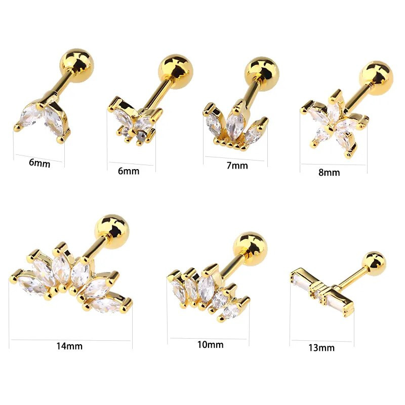 Male naušnice Korea Helix Piercing Stud naušnice sa kamenčićima Bakrena djetelina Set naušnica za žene Nakit-dodaci za djevojčice