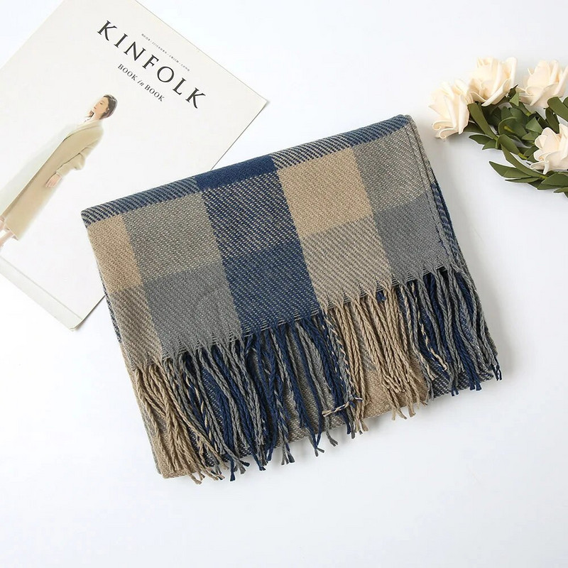 Unisex pleds kašmira šalles ziemas biezas siltas pašmīnas šalles garas pušķu aptinumi režģis kāpšana ziema sieviete bandana vīrietis