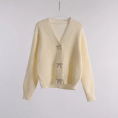 Modni kardigan sviter ženski retro džemperi Minimalistički Harajuku studentski osnovni džemper s V-izrezom Pleteni preveliki džemper