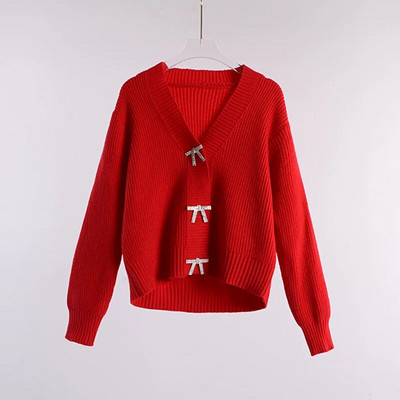 Modni kardigan sviter ženski retro džemperi Minimalistički Harajuku studentski osnovni džemper s V-izrezom Pleteni preveliki džemper