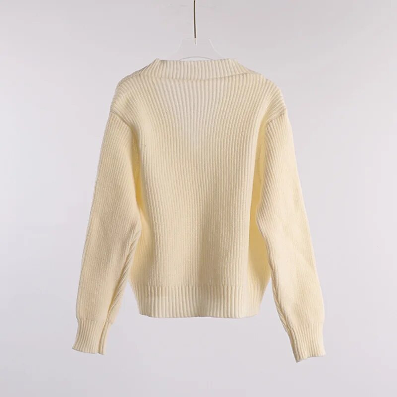 Modni kardigan sviter ženski retro džemperi Minimalistički Harajuku studentski osnovni džemper s V-izrezom Pleteni preveliki džemper
