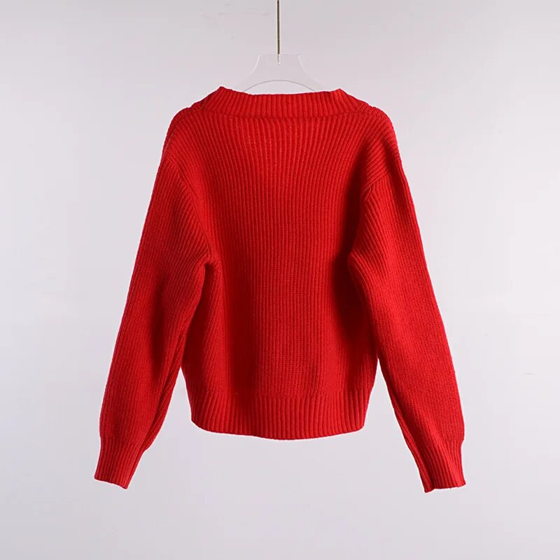 Modni kardigan sviter ženski retro džemperi Minimalistički Harajuku studentski osnovni džemper s V-izrezom Pleteni preveliki džemper