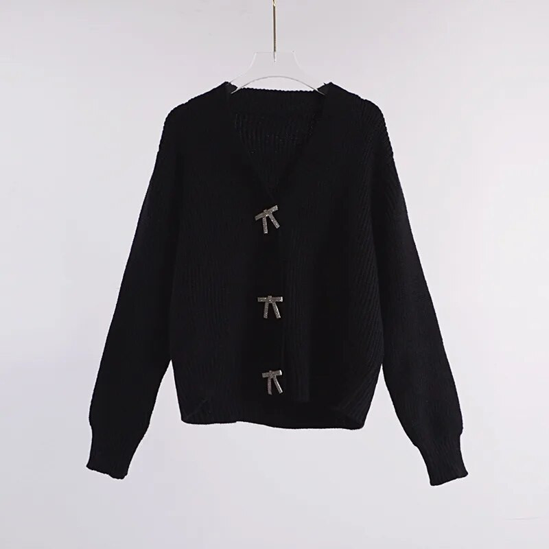 Modni kardigan sviter ženski retro džemperi Minimalistički Harajuku studentski osnovni džemper s V-izrezom Pleteni preveliki džemper