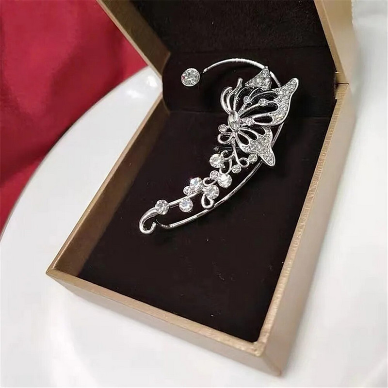 Gyönyörű csillogó cirkon pillangós fülbevalók divatos női tünde fülbevalók áttört fülmandzsetták nélkül party ékszerek Valentin-napi ajándékok