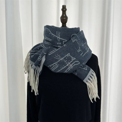 Kawaii Cat Sieviešu Šalle Ziemas Biezināta Silta Kašmira Adīšana Bieza Pušķa Šalle Sieviešu Vīriešu Pāra Šalle Aksesuāri