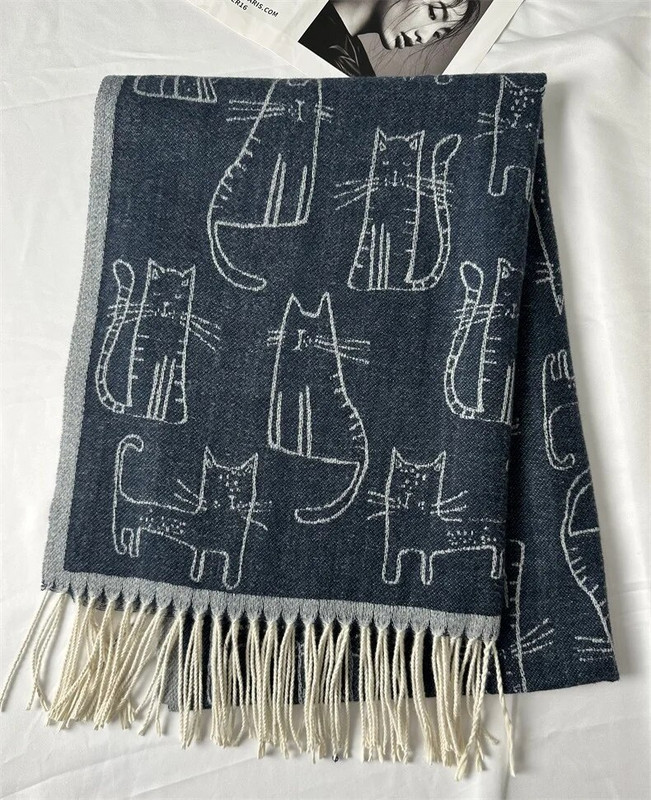 Kawaii Cat Sieviešu Šalle Ziemas Biezināta Silta Kašmira Adīšana Bieza Pušķa Šalle Sieviešu Vīriešu Pāra Šalle Aksesuāri