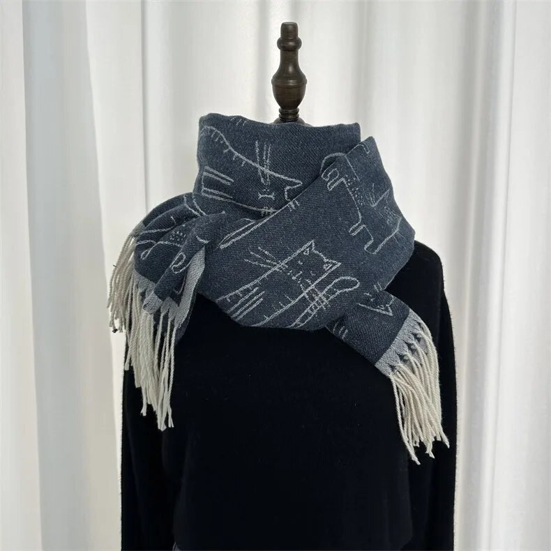 Kawaii Cat Sieviešu Šalle Ziemas Biezināta Silta Kašmira Adīšana Bieza Pušķa Šalle Sieviešu Vīriešu Pāra Šalle Aksesuāri