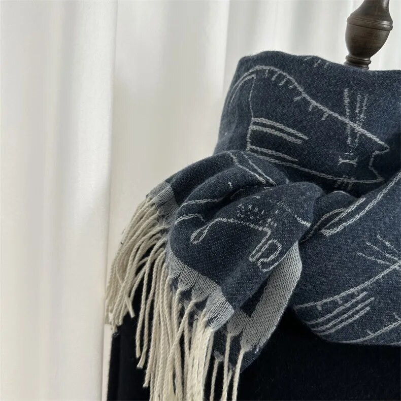 Kawaii Cat Sieviešu Šalle Ziemas Biezināta Silta Kašmira Adīšana Bieza Pušķa Šalle Sieviešu Vīriešu Pāra Šalle Aksesuāri