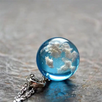 Κομψό Διαφανές Ρητίνη Rould Ball Moon Κρεμαστό Κολιέ Γυναικείο Μπλε Ουρανό Λευκό Σύννεφο κολιέ αλυσίδα μόδας Δώρα για κορίτσια