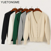 Ženski džemper s kardiganom Ženski crno-bijeli džemper s V izrezom s jednim kopčanjem Ženski pleteni džemper SW070