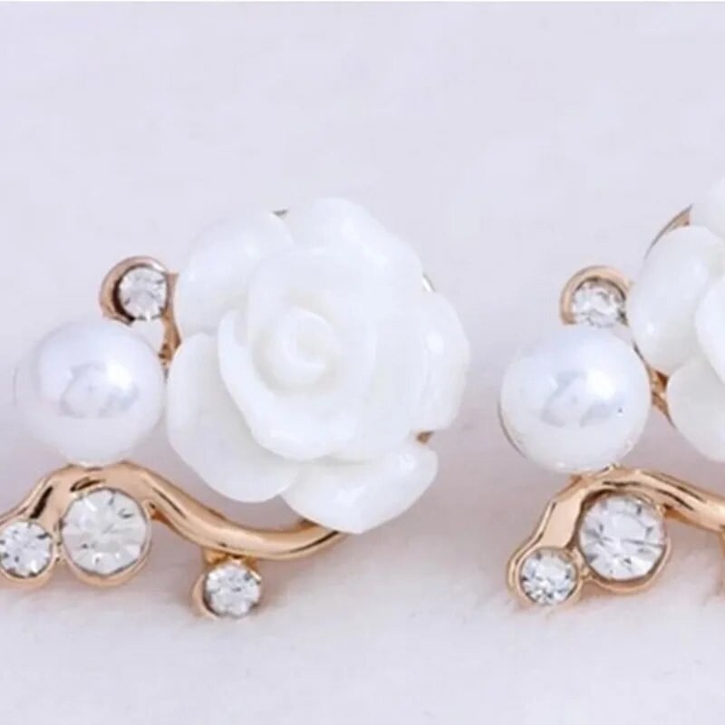 Korejske modne ružine naušnice od smole, nove korejske ženske imitacije bisernih kristalnih naušnica, veleprodaja ženskog nakita