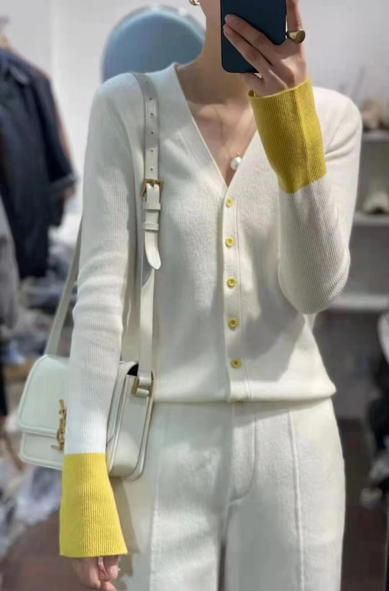 Kašmyro megztinis megztinis Moteriškas pleiskanojančiomis rankovėmis Elegantiškas vintažinės kontrastinės spalvos megztinis Megztas rudens žiemos viršutinis drabužis