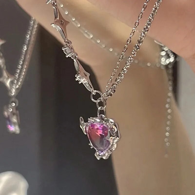Y2K Μωβ κρύσταλλο κρεμαστό κολιέ Γυναικείο ελαφρύ πολυτελές Egirl Punk Grunge Clavicle Chain Fashion Κοσμήματα Δώρα για πάρτι