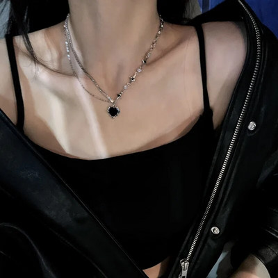 Y2K ljubičasta ogrlica s privjeskom od kristalnog srca Ženska svjetla luksuzna Egirl Punk Grunge lanac za ključnu kost Modni nakit Pokloni za zabave