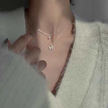 Γυναικείες και κοσμήματα Κλασικό κολιέ με διπλό στρώμα πεταλούδας μόδας 2023 Νέος γιακάς αλυσίδα ελαφρύ πολυτελές μικρό κρεμαστό λαιμό