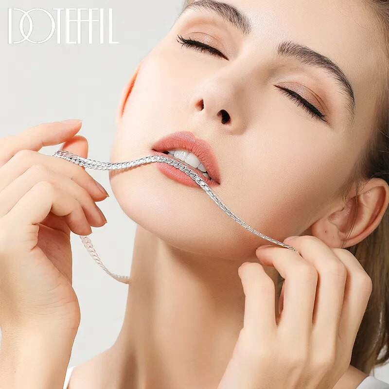 DOTEFFIL 925 Sterling Srebro 6 mm bočni lanac 16/18/20/22/24 inča Ogrlica za žene Muška moda Vjenčanje Zaručnički nakit Pokloni