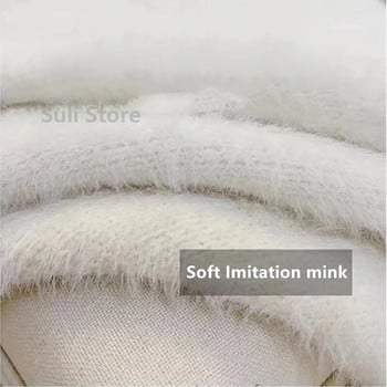 Imitation Mink Long Cardigan Γυναικεία Casual Loose μαλακό πουλόβερ Gilet Κομψό Φθινόπωρο Χειμώνας Χνουδωτά Πλεκτά Μπουφάν Ζεστό Πλεκτό