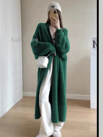 Imitation Mink Long Cardigan Γυναικεία Casual Loose μαλακό πουλόβερ Gilet Κομψό Φθινόπωρο Χειμώνας Χνουδωτά Πλεκτά Μπουφάν Ζεστό Πλεκτό