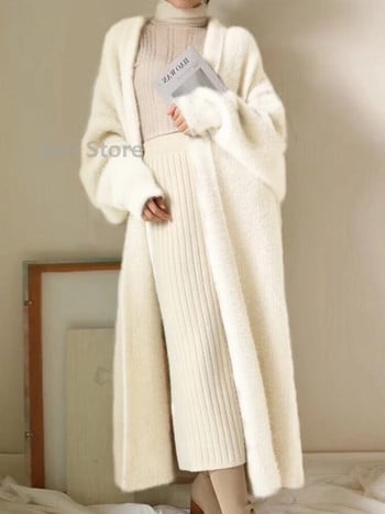 Imitation Mink Long Cardigan Γυναικεία Casual Loose μαλακό πουλόβερ Gilet Κομψό Φθινόπωρο Χειμώνας Χνουδωτά Πλεκτά Μπουφάν Ζεστό Πλεκτό