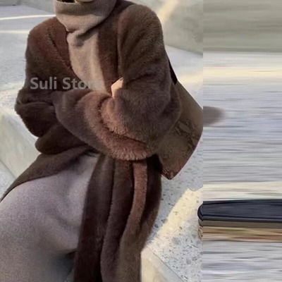 Dugački kardigan od imitacije nerca Ženski ležerni široki mekani pulover Gileta Elegantna jesen-zima Pahuljaste pletene jakne Toplo pleteno