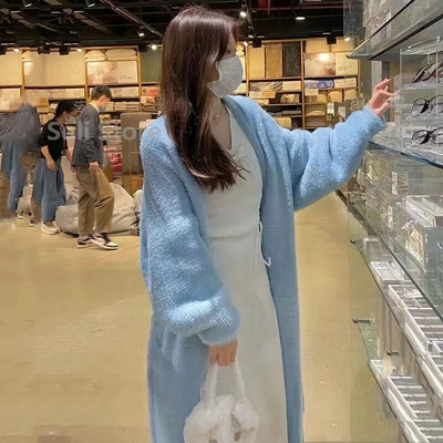 Dugački kardigan od imitacije nerca Ženski ležerni široki mekani pulover Gileta Elegantna jesen-zima Pahuljaste pletene jakne Toplo pleteno