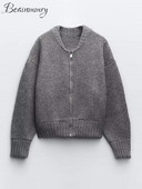 Sivi ženski pulover s dugim rukavima Kint s O-izrezom i patentnim zatvaračima Elegantni ženski džemperi 2023. Jesen Zima High Street uska ženska gornja odjeća